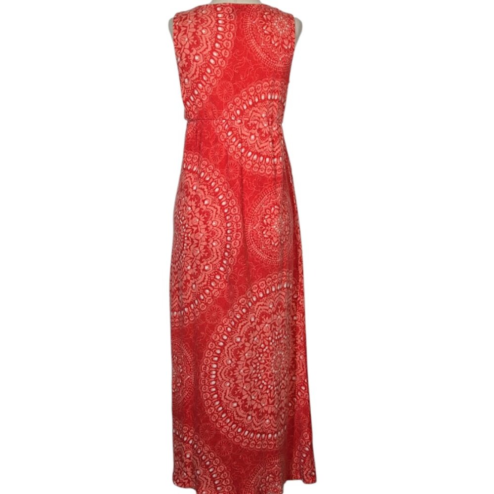 TOMMY BAHAMA Women Size M Red Medallion Print Mid Dress Elastic Empire Waist GUC - Picture 4 of 7